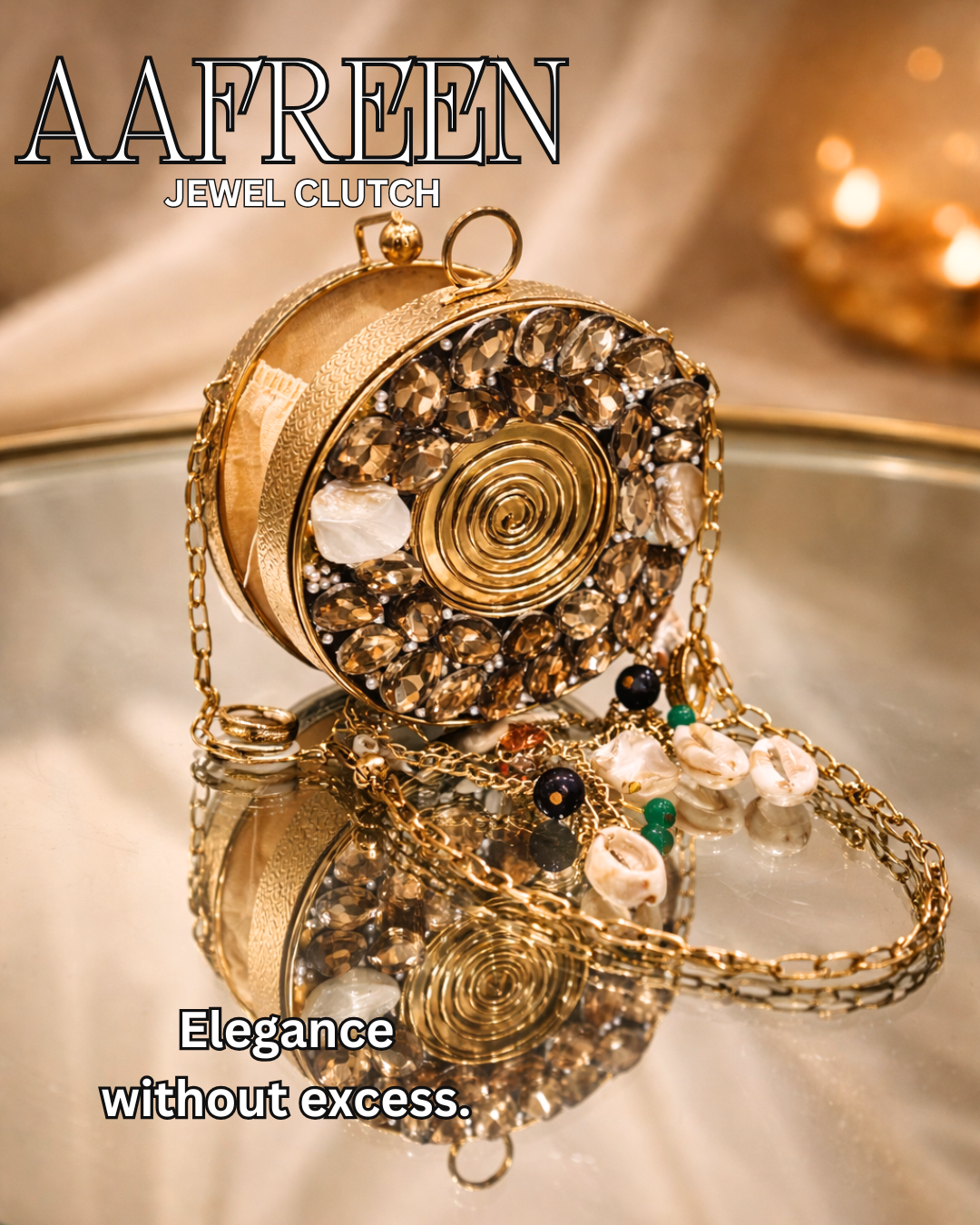 Aafreen Jewel Clutch – Round Crystal Embellished Couture Bag