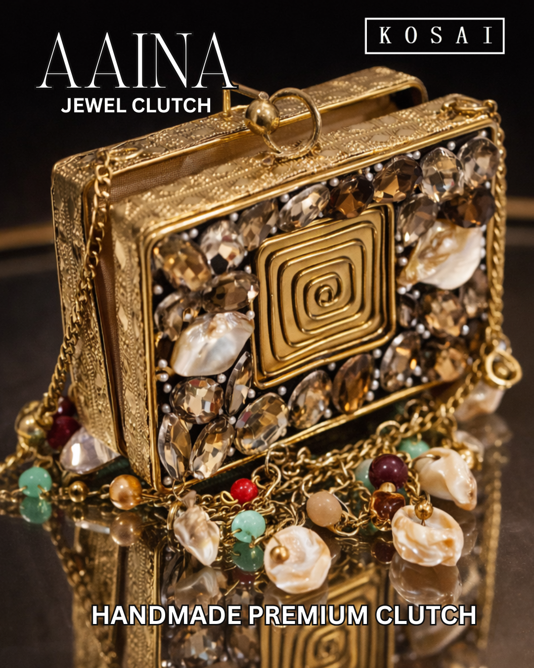 Aaina Jewel Clutch – Handcrafted Crystal & Pearl Evening Bag