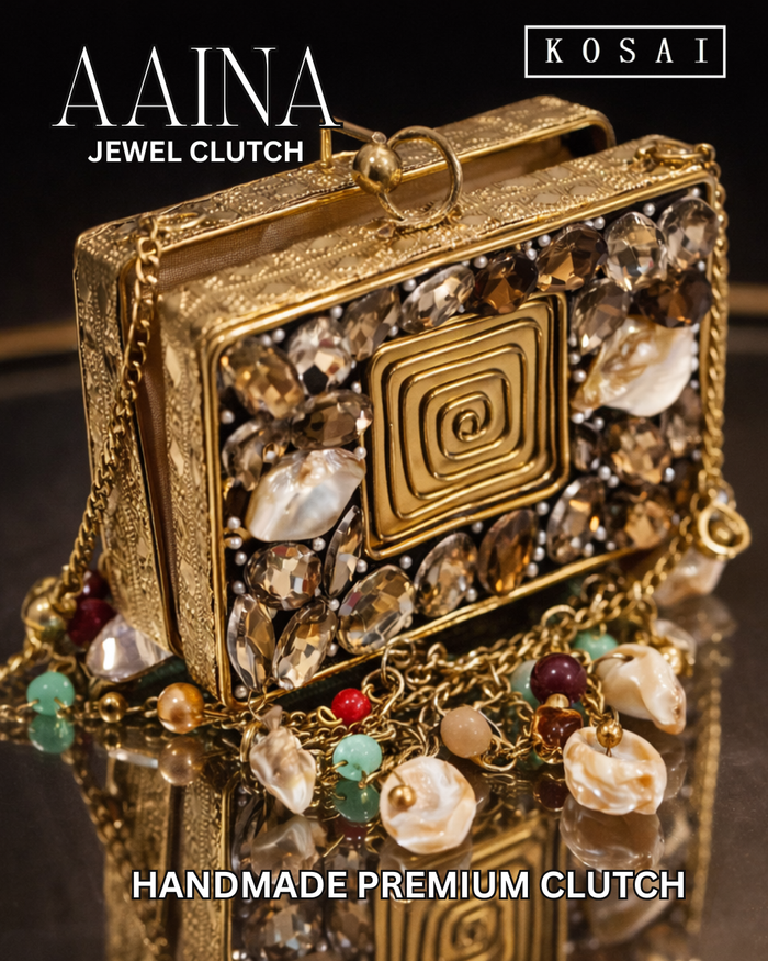 Aaina Jewel Clutch – Handcrafted Crystal & Pearl Evening Bag