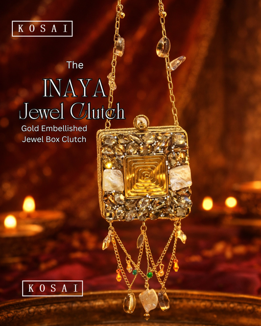 Inaya Jewel Clutch – Gold Embellished Jewel Box Evening Bag