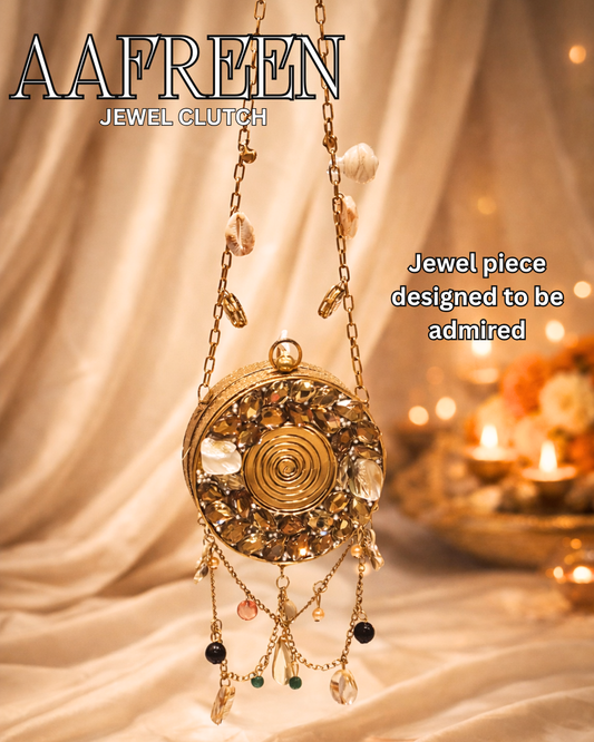 Aafreen Jewel Clutch – Round Crystal Embellished Couture Bag