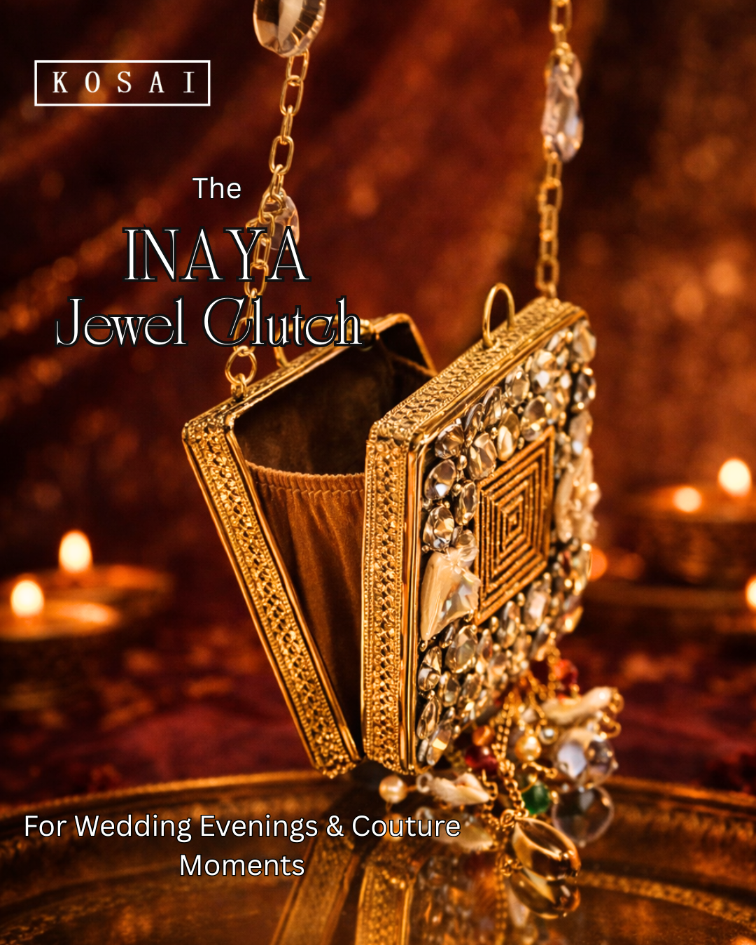 Inaya Jewel Clutch – Gold Embellished Jewel Box Evening Bag
