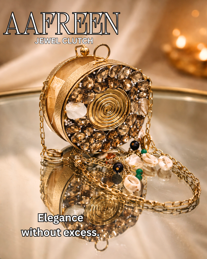 Aafreen Jewel Clutch – Round Crystal Embellished Couture Bag