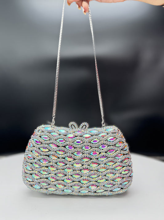 Infinity Studded Clutch Silver Rainbow