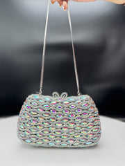 Infinity Studded Clutch Silver Rainbow