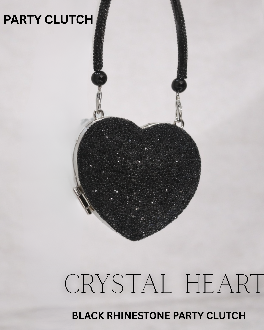 Crystal Heart – Silver Rhinestone Fringe clutch
