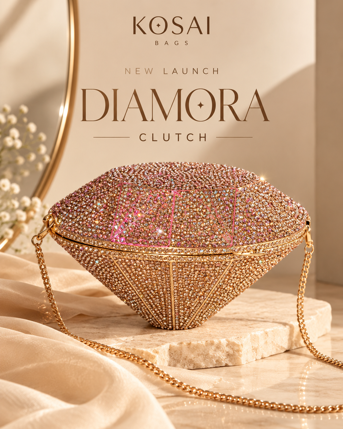 Diamora Clutch – Luxury Crystal-Studded Diamond Clutch Bag for Women
