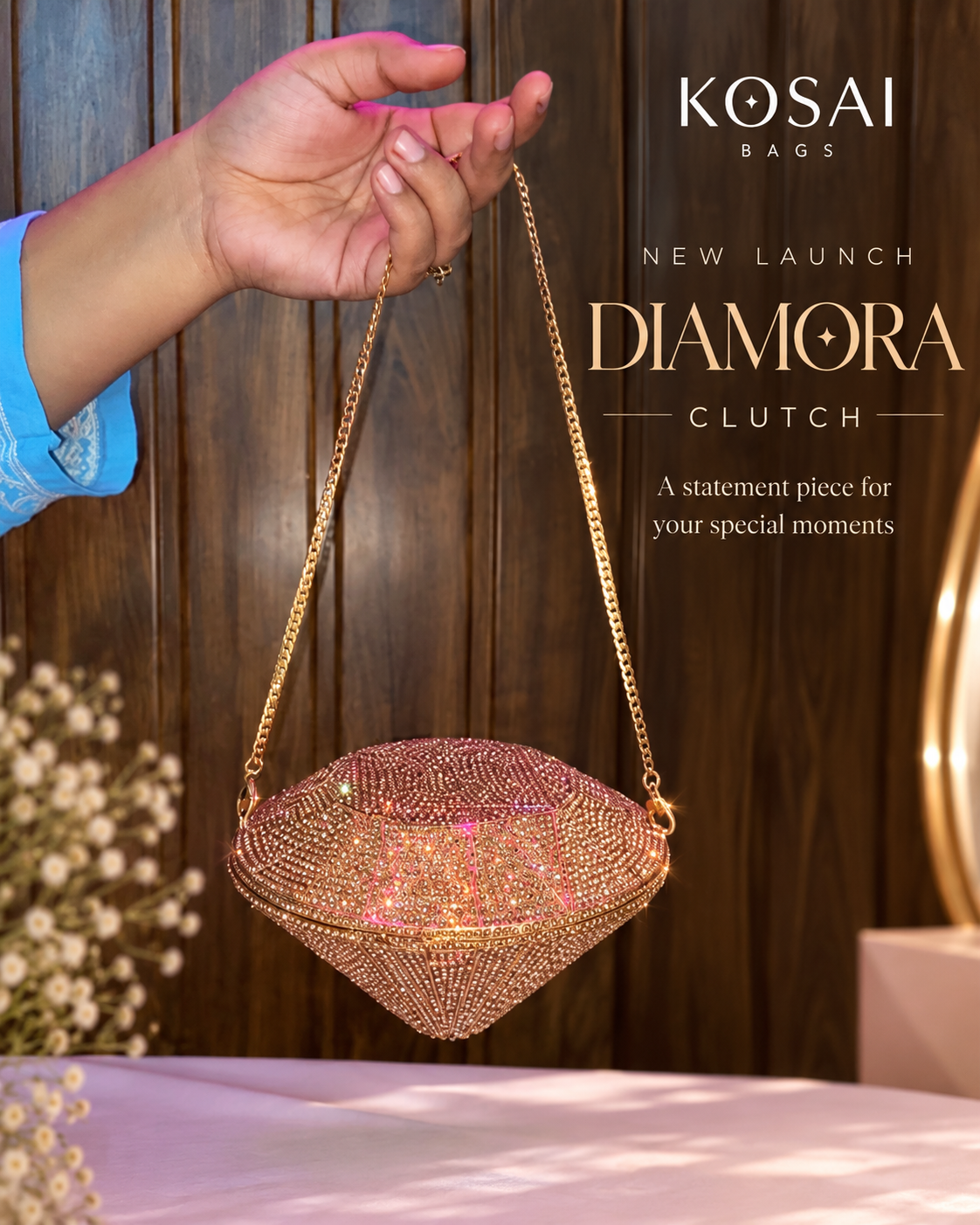 Diamora Clutch – Luxury Crystal-Studded Diamond Clutch Bag for Women